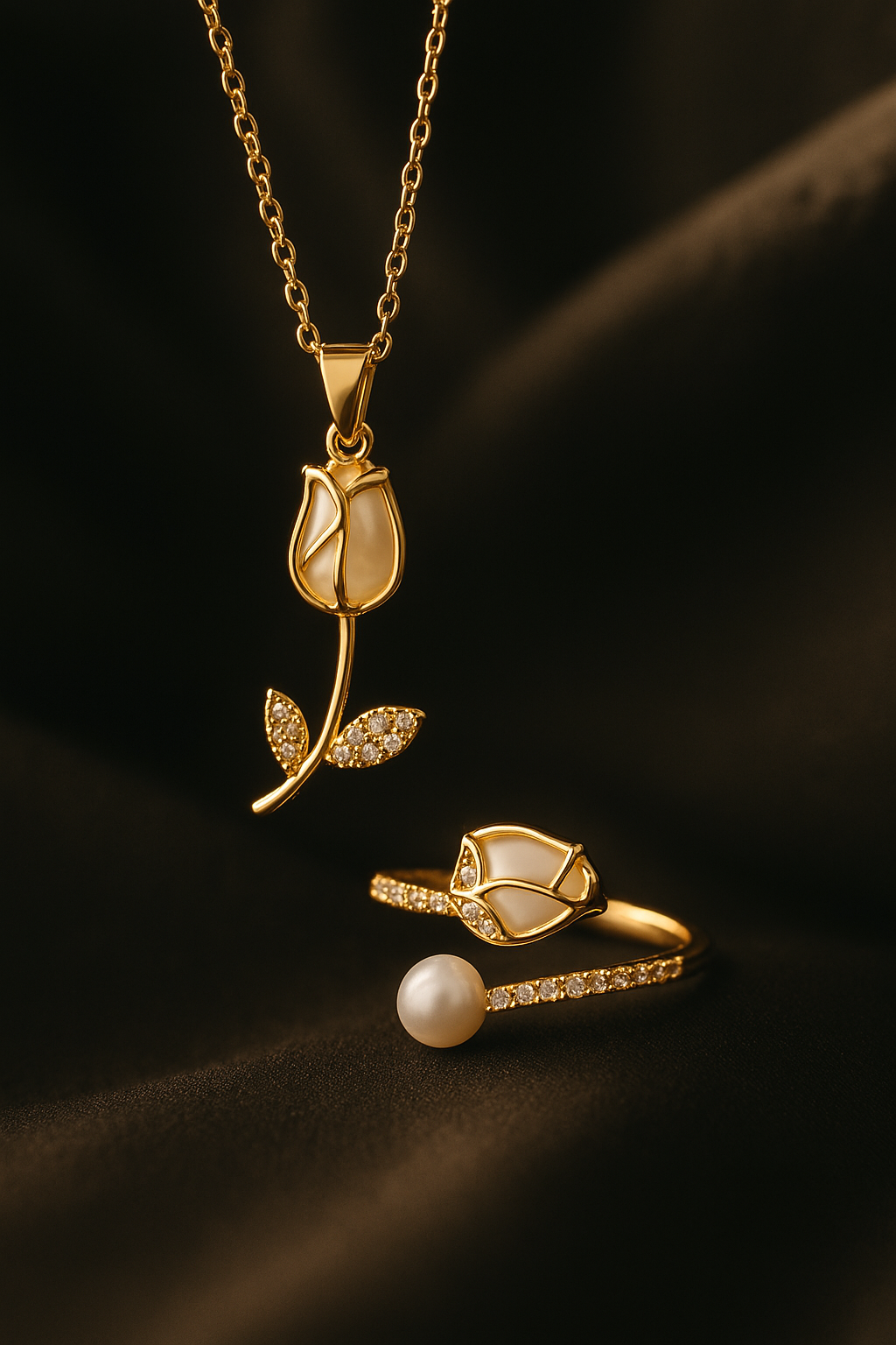 Set Collar y Anillo Flor Tulipan